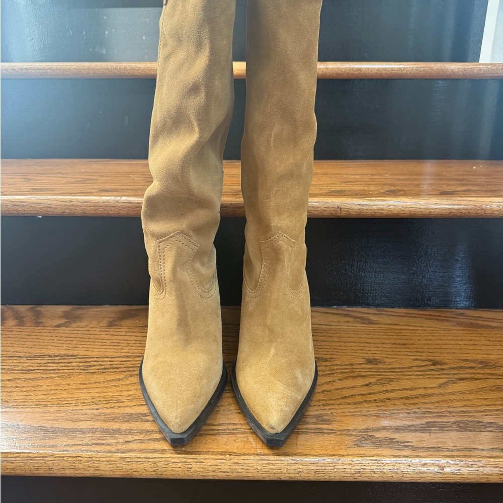 Mango Tan Suede Heeled Boots nwot - Picture 3 of 11